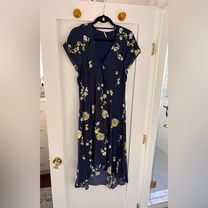 Free People navy button wrap dress